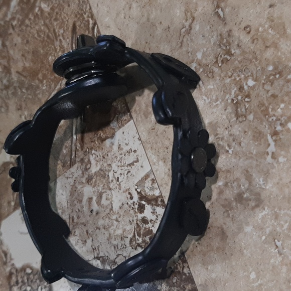 Coach Black Leather Bracelet with Flowers NWOT - Picture 2 of 5